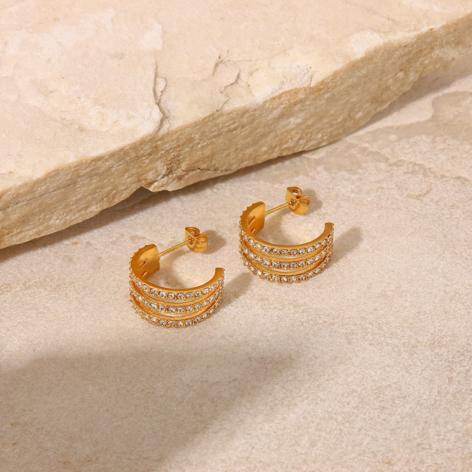Jack & Din Stainless Steel Inlaid Zircon C-Hoop Earrings *