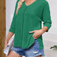 Full Size Textured Round Neck Three-Quarter Sleeve Blouse