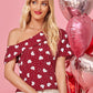 Heart One Shoulder Short Sleeve T-Shirt
