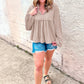 Corded Johnny Collar Long Sleeve Babydoll Blouse