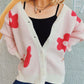 Flower Button Down V-Neck Long Sleeve Cardigan