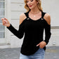 Ribbed Cold Shoulder Long Sleeve Top