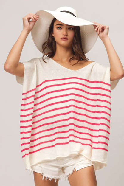 BiBi V Neck Striped Short Sleeve Top - Brand BiBi