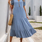 Perfee Decorative Button Notched Short Sleeve Midi Dress