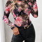 Mesh Floral Mock Neck Long Sleeve Top