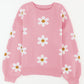 Flower Round Neck Dropped Shoulder Sweater