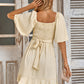 Smocked Tie Back Ruffle Hem Dress