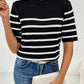 Striped Round Neck Half Sleeve Knit Top