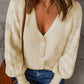 Openwork V-Neck Button Up Cardigan