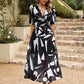 Smocked Printed V-Neck Half Sleeve Midi Dress