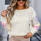Flower Round Neck Dropped Shoulder Sweater