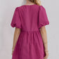 Oh Bow Ruched Puff Sleeve Mini Dress