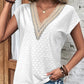Eyelet V-Neck Cap Sleeve Blouse