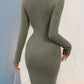 Decorative Button Round Neck Long Sleeve Dress