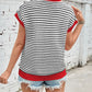 Lovelet Striped Round Neck Cap Sleeve Sweater