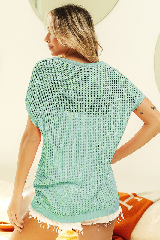 BiBi Sage Openwork Short Sleeve Knit Cover Up - Brand BiBi