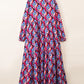 Printed Collared Neck Long Sleeve Midi Dress