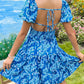 Tied Smocked Printed Short Sleeve Dress