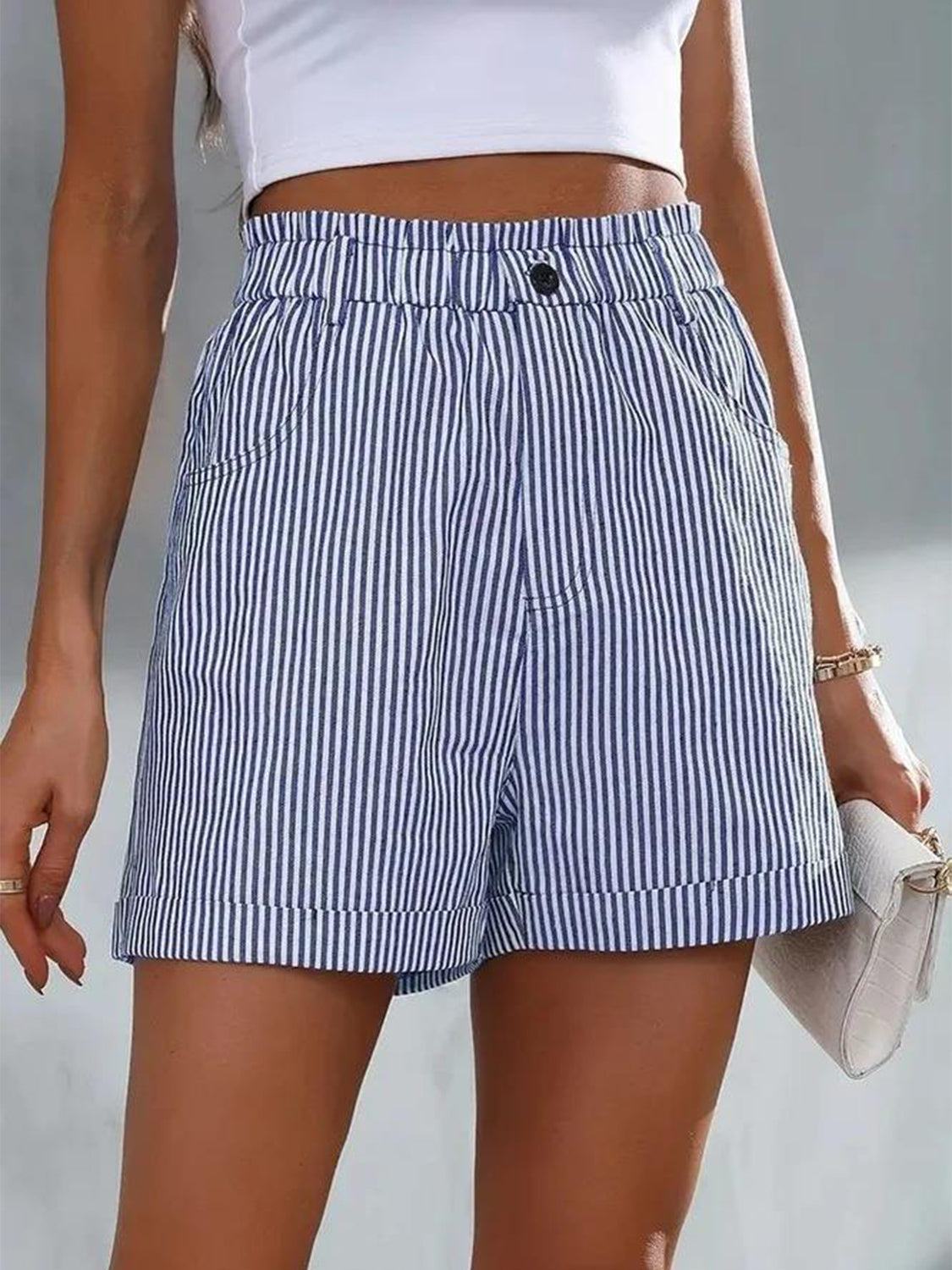 Beautiful Bea Full Size High Waist Striped Shorts