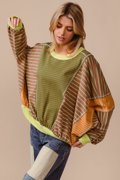 BiBi Color Block Striped Round Neck Sweatshirt - Brand BiBi