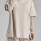 Faux Layered Round Neck Mesh Sleeve Top