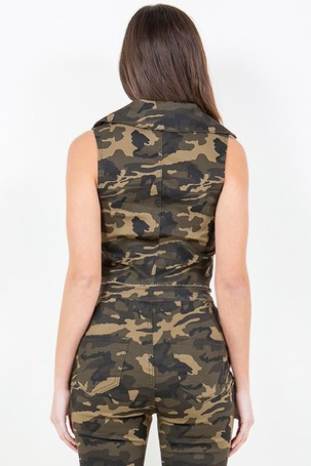 American Bazi Zip Up Camo Crop Denim Vest *