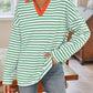 Lovelet Striped Johnny Collar Long Sleeve T-Shirt