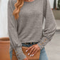 Full Size Decorative Button Round Neck Long Sleeve T-Shirt