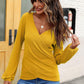 Waffle Knit Surplice Long Sleeve T-Shirt