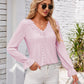 Applique V-Neck Flounce Sleeve T-Shirt