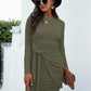 Tied Round Neck Long Sleeve Mini Dress