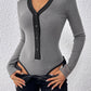 Perfee Contrast Trim Johnny Collar Long Sleeve Bodysuit