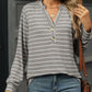 Full Size Striped Notched Long Sleeve T-Shirt