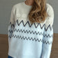 Chevron Contrast Round Neck Long Sleeve Sweater