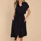 Drawstring Collared Neck Short Sleeve Midi Dress