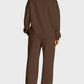 Round Neck Long Sleeve Top and Slit Pants Set