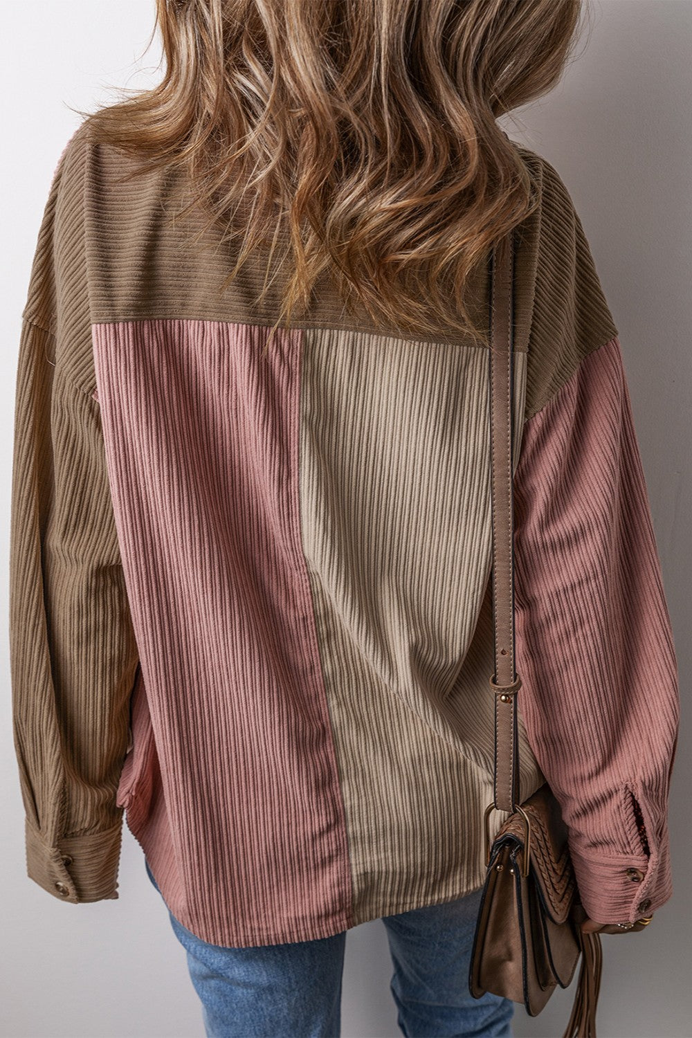 Dusty Pink Button Up Color Block  Long Sleeve Shacket
