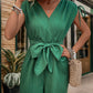 Perfee Drawstring Surplice Cap Sleeve Romper