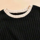 Contrast Round Neck Long Sleeve Top and Bootcut Pants Set