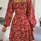 Printed Sweetheart Neck Balloon Sleeve Mini Dress