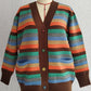 Contrast Stripes Button Up Long Sleeve Cardigan