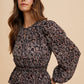 Annie Wear Abstract Print Balloon Sleeve Peplum Blouse