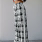 Perfee Drawstring Plaid Wide Leg Pants