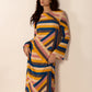 Contrast Round Neck Flare Sleeve Midi Dress