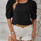 Full Size Swiss Dot Round Neck Short Sleeve Blouse