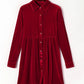 Ruched Button Up Collared Neck Long Sleeve Shirt Dress