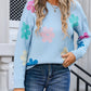 Flower Round Neck Long Sleeve Sweater