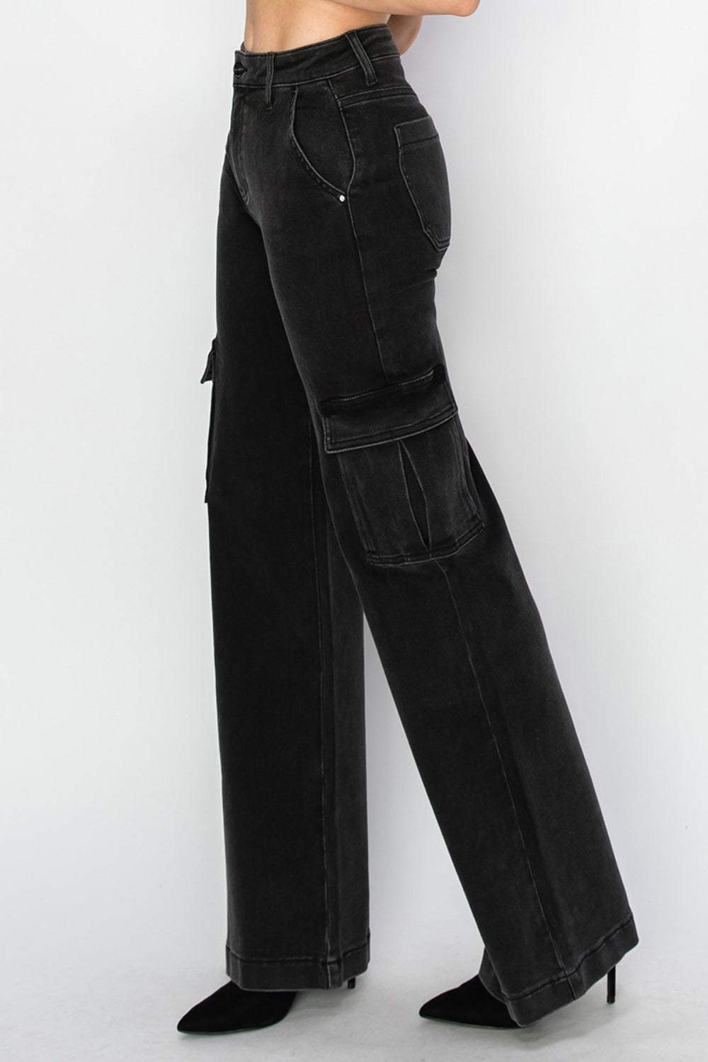 Risen Full Size High Rise Wide Leg Cargo Jeans *