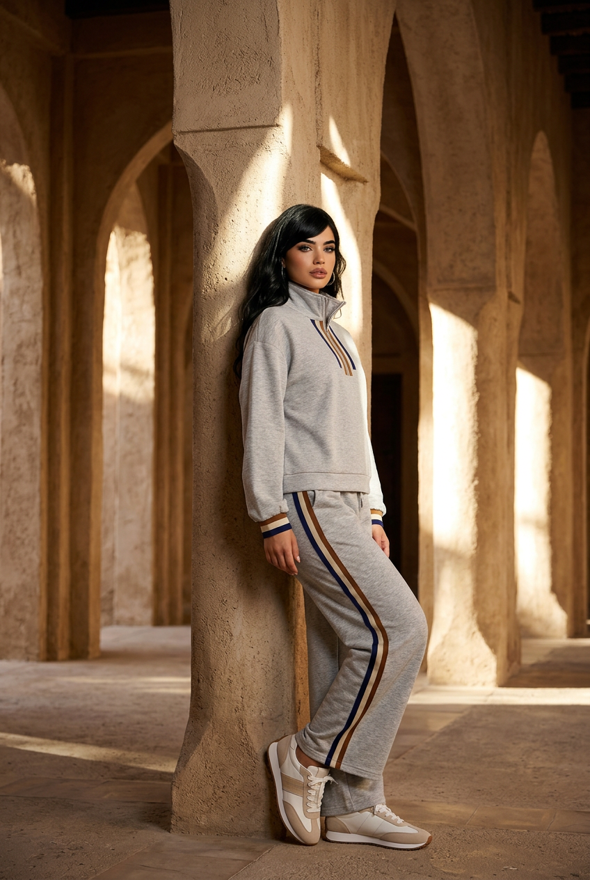 Stripe Patchwork Quarter-Zip Pullover and Pant Set