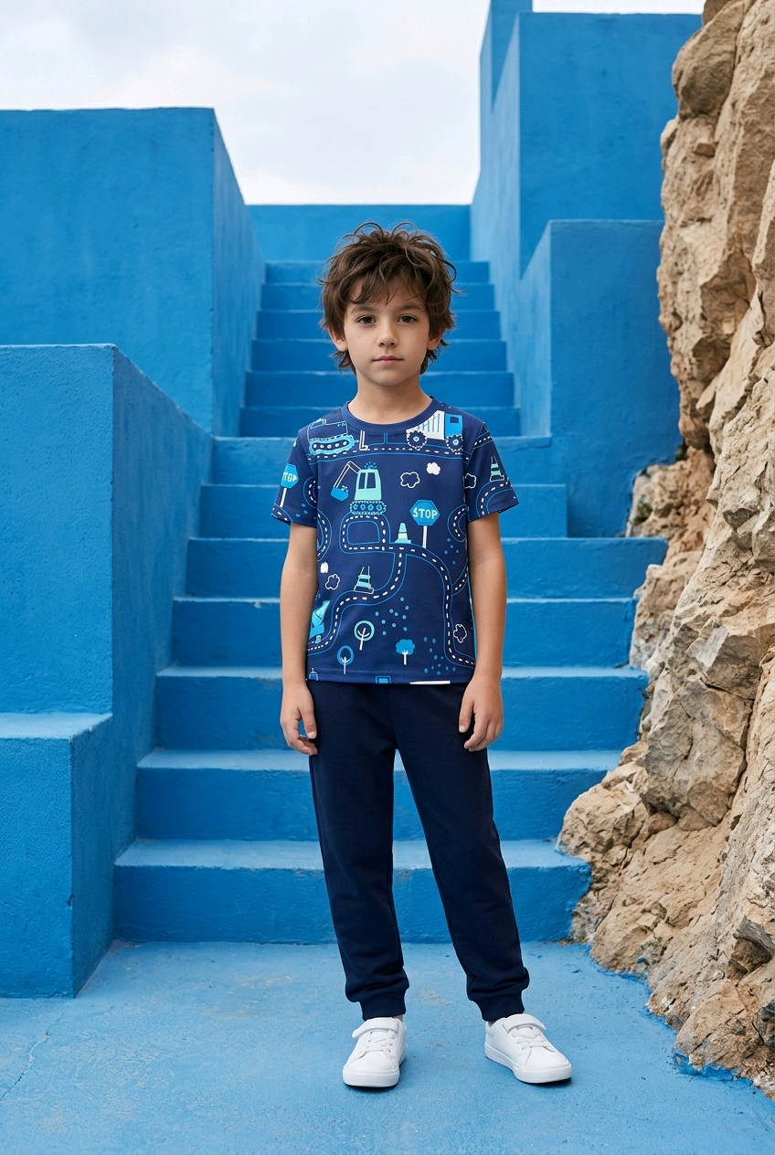 Children's Fun Road Construction Print Short Sleeve Tee